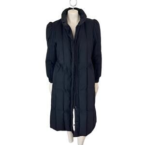 VTG 80s Puff Shoulder Full Zip Down Feather Puffer Coat in Black SZ 10